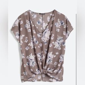 Taupe floral blouse size large with knot top by west kei